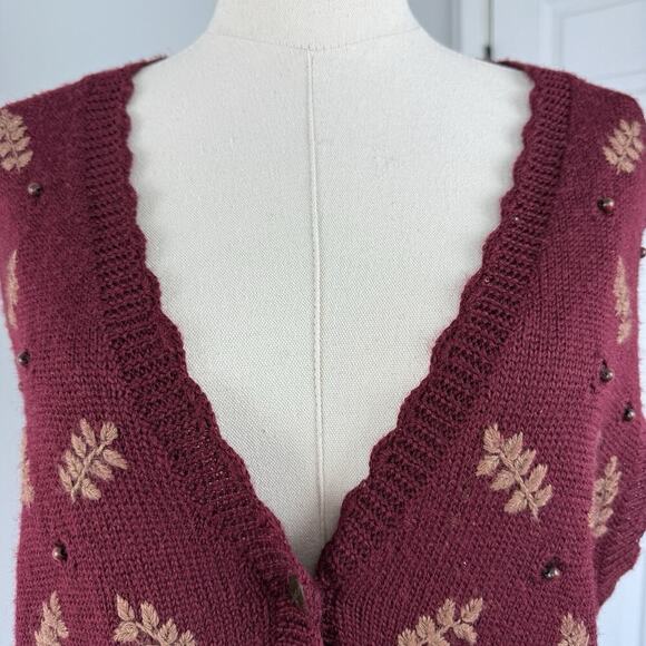 VTG 90s Koret Paisley Embroidered Sweater Vest Women S Knit Bead Sequin Grandma - Picture 5 of 12